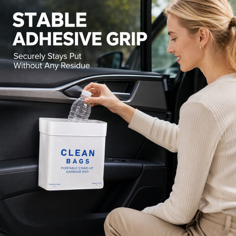 Thickened Self Standing Adhesive Car Trash Bags Flat Mouth Disposable Garbage Cleaning Bags for Vehicle Desk and Kitchen