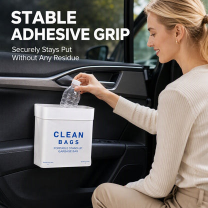 Thickened Self Standing Adhesive Car Trash Bags Flat Mouth Disposable Garbage Cleaning Bags for Vehicle Desk and Kitchen