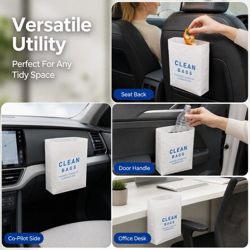 Thickened Self Standing Adhesive Car Trash Bags Flat Mouth Disposable Garbage Cleaning Bags for Vehicle Desk and Kitchen