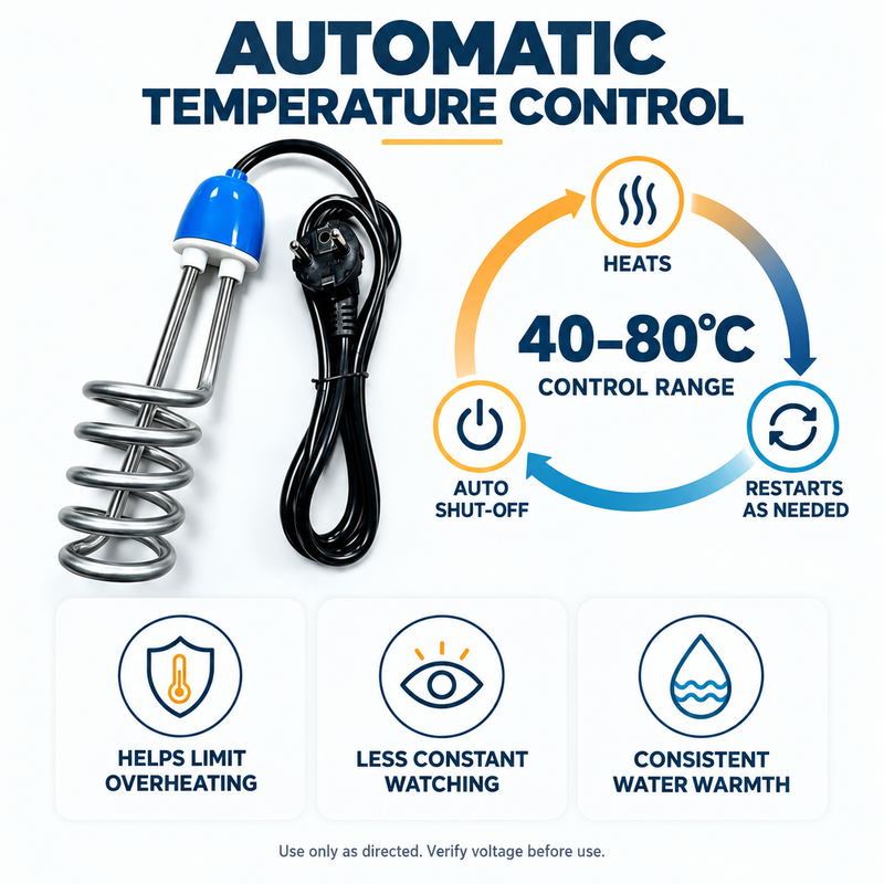 ♨️50% OFF NOW! Stainless Steel Spiral Immersion Water Heater, Portable 220V Bucket Water Heating Rod with Auto Temperature Control, EU Plug Quick Heating Submersible Water Heater for Home