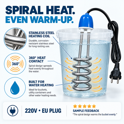 ♨️50% OFF NOW! Stainless Steel Spiral Immersion Water Heater, Portable 220V Bucket Water Heating Rod with Auto Temperature Control, EU Plug Quick Heating Submersible Water Heater for Home