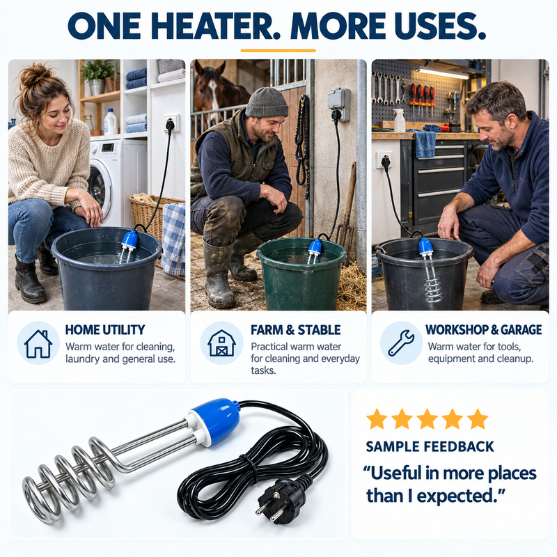 ♨️50% OFF NOW! Stainless Steel Spiral Immersion Water Heater, Portable 220V Bucket Water Heating Rod with Auto Temperature Control, EU Plug Quick Heating Submersible Water Heater for Home
