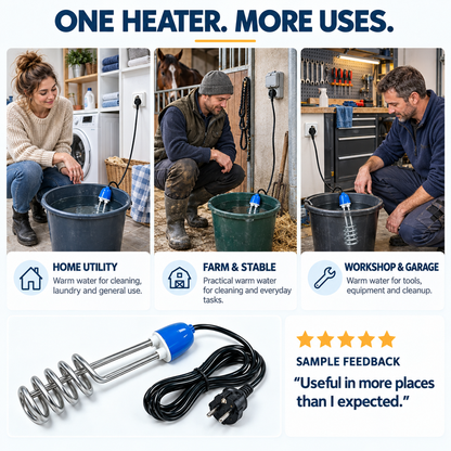 ♨️50% OFF NOW! Stainless Steel Spiral Immersion Water Heater, Portable 220V Bucket Water Heating Rod with Auto Temperature Control, EU Plug Quick Heating Submersible Water Heater for Home