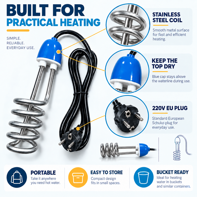 ♨️50% OFF NOW! Stainless Steel Spiral Immersion Water Heater, Portable 220V Bucket Water Heating Rod with Auto Temperature Control, EU Plug Quick Heating Submersible Water Heater for Home