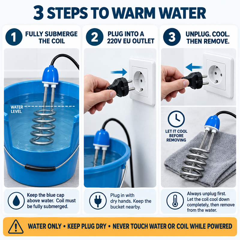 ♨️50% OFF NOW! Stainless Steel Spiral Immersion Water Heater, Portable 220V Bucket Water Heating Rod with Auto Temperature Control, EU Plug Quick Heating Submersible Water Heater for Home