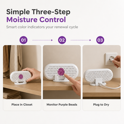 🥳2026 HOT SALE🥳💞50K+ SOLD! 🧺💧 50% OFF! Mini Reusable Dehumidifier – 360° air intake, visual indicator, USB rechargeable. Keeps wardrobes & bathrooms dry, no more musty smells! ✨✅