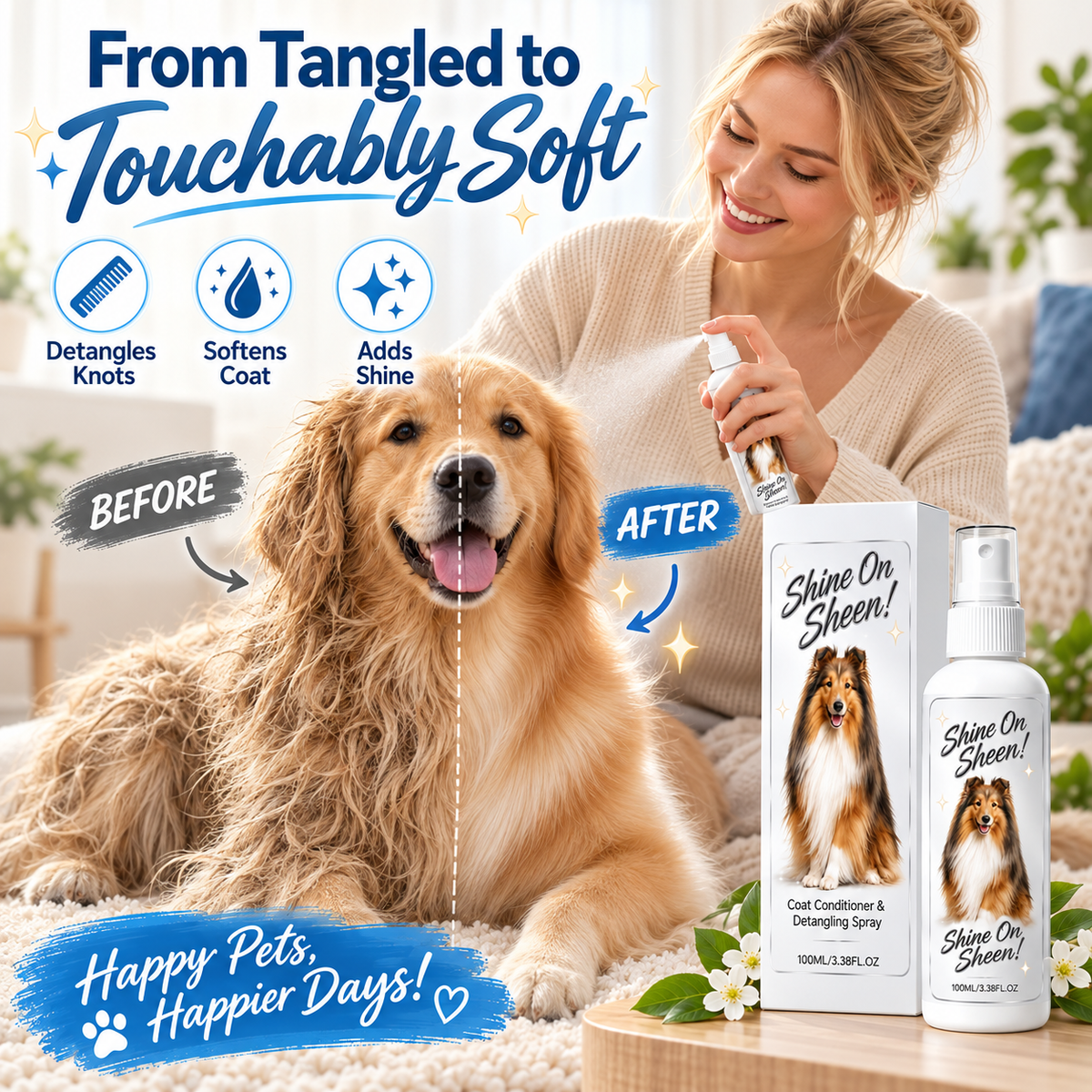 🥳2026 HOT SALE🥳💞50K+ SOLD! 🐾✨ 50% OFF! Pet Detangling Spray – loosens stubborn knots, softens & shines coat. Wet/dry use, calming lavender scent. Stress-free grooming! 🛡️💚