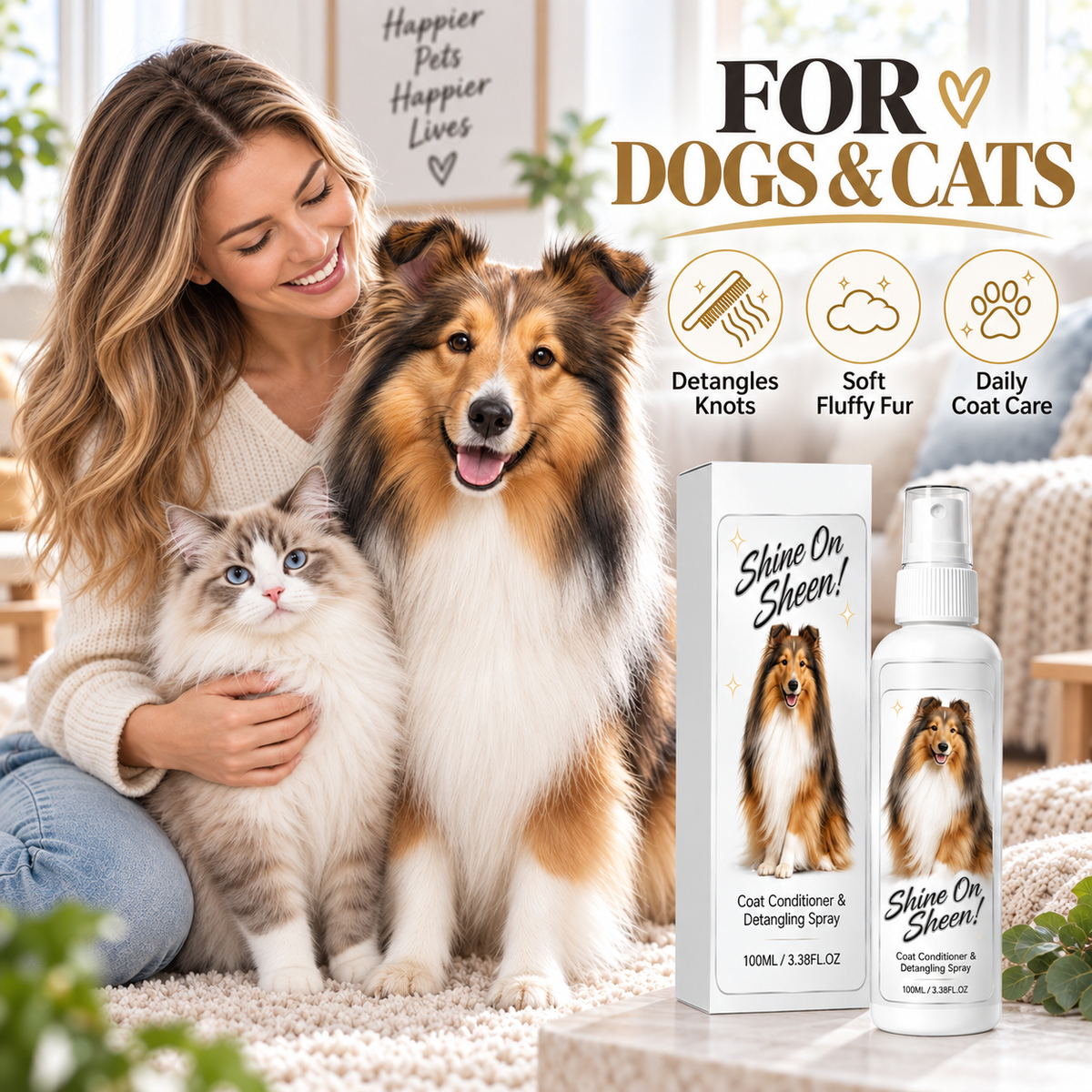 🥳2026 HOT SALE🥳💞50K+ SOLD! 🐾✨ 50% OFF! Pet Detangling Spray – loosens stubborn knots, softens & shines coat. Wet/dry use, calming lavender scent. Stress-free grooming! 🛡️💚