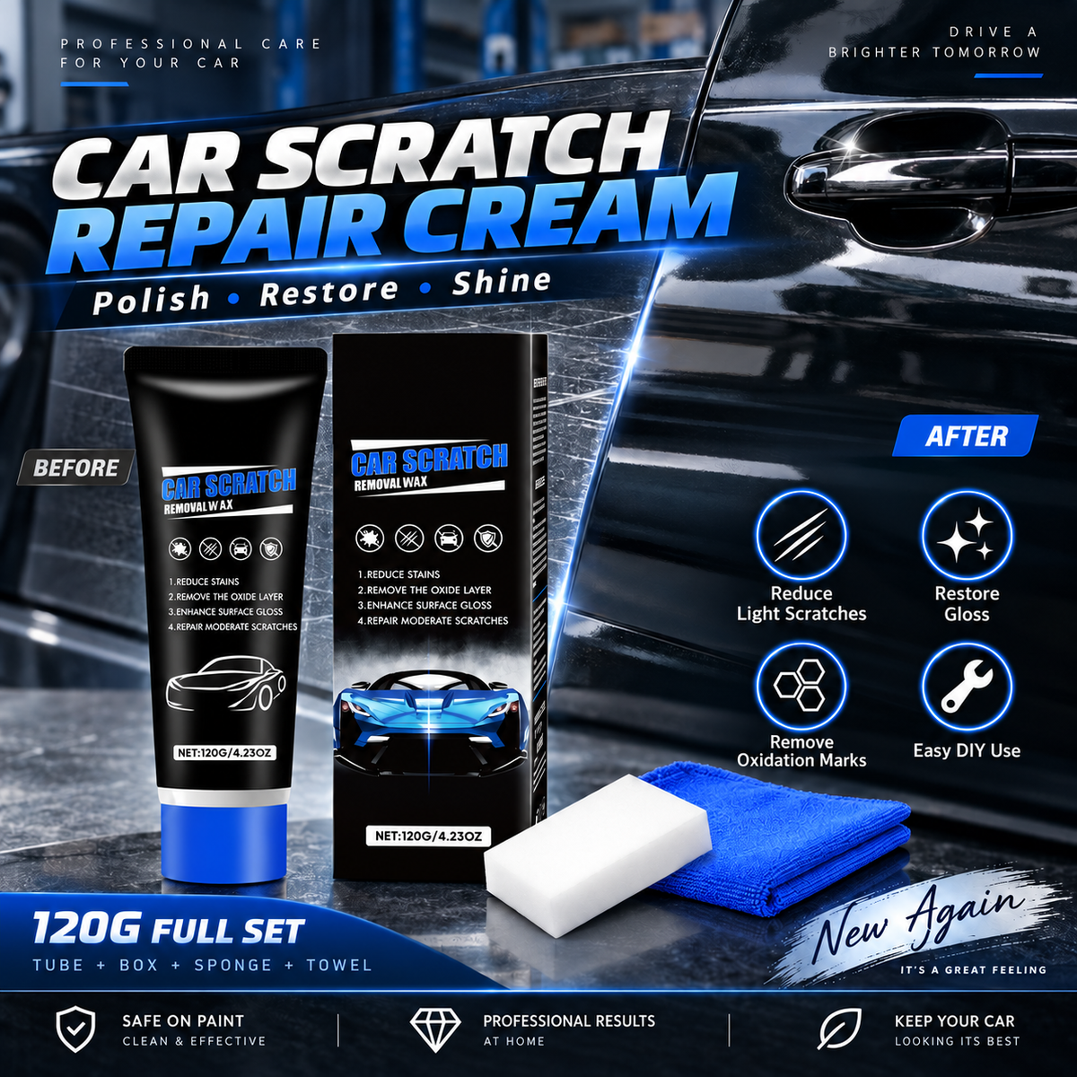 ⏳LAST DAY SALE £7.99✨🚗Premium Car Scratch Removal Polish Wax
