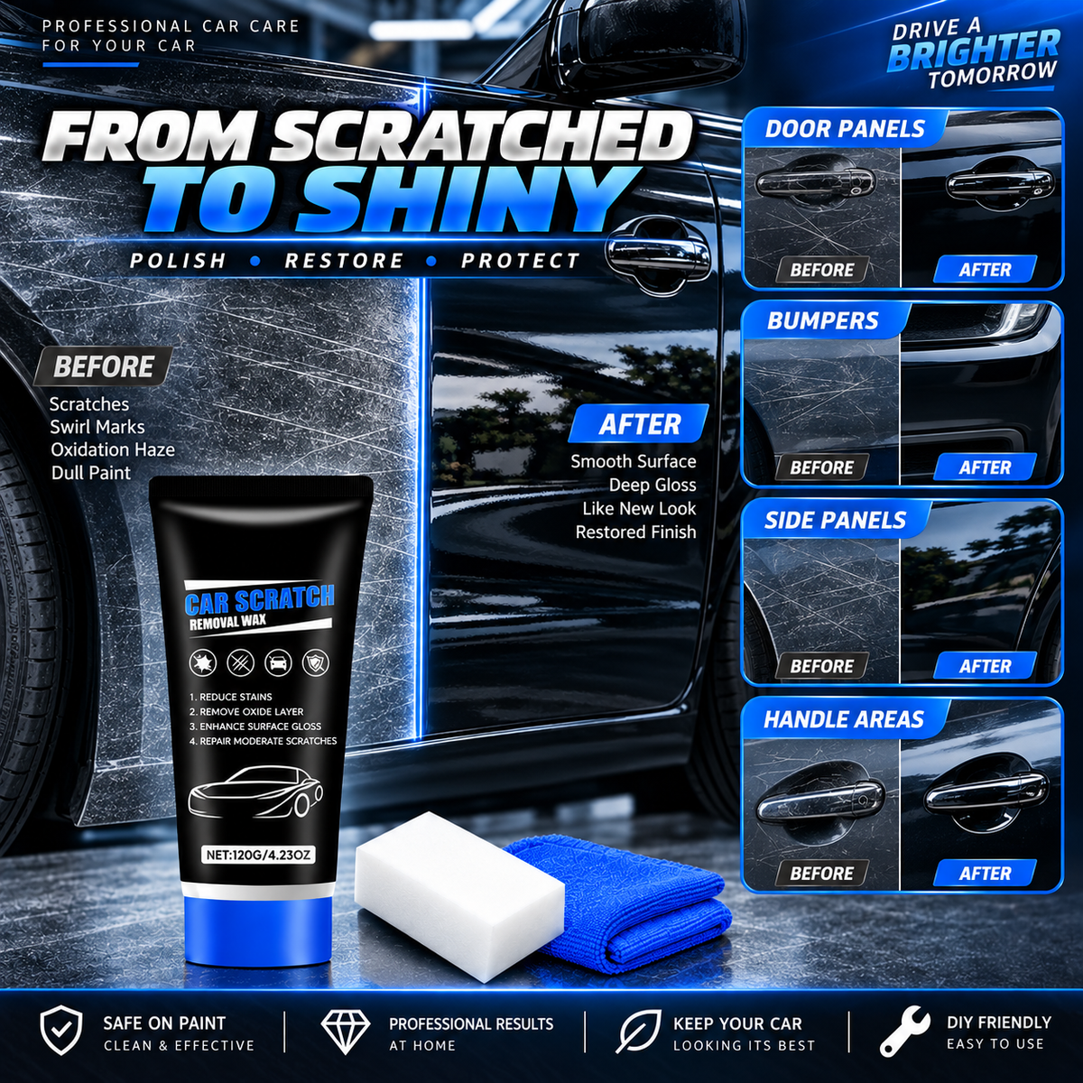 ⏳LAST DAY SALE £7.99✨🚗Premium Car Scratch Removal Polish Wax