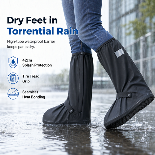 🌧️ LIMITED‑TIME 50% OFF! 👢 Waterproof High‑Top Rain Shoe Covers – Non‑Slip PVC, 42cm Splash Barrier & Reflective Night Safety 👟