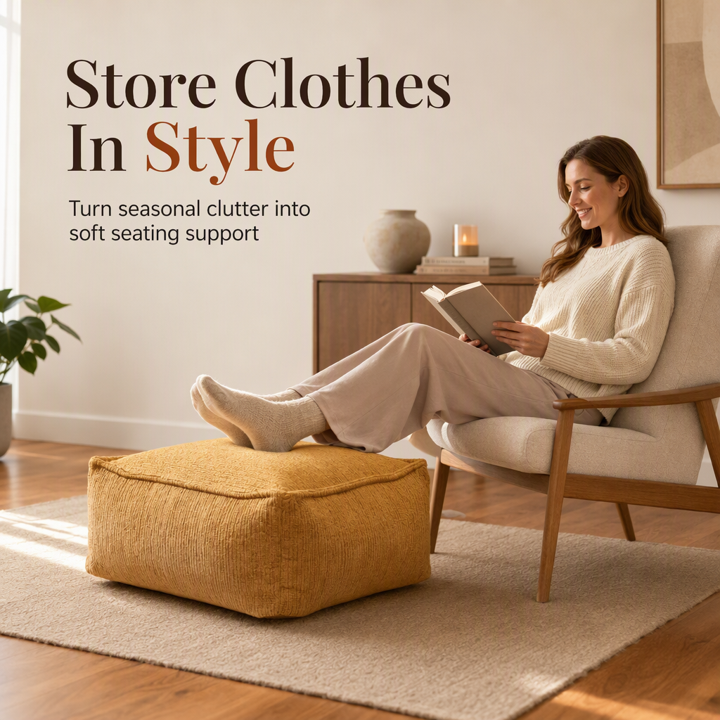 ⏳Limited-time 50% off💥Boho Storage Ottoman Pouf Cover – fill with clothes & blankets🏠✅