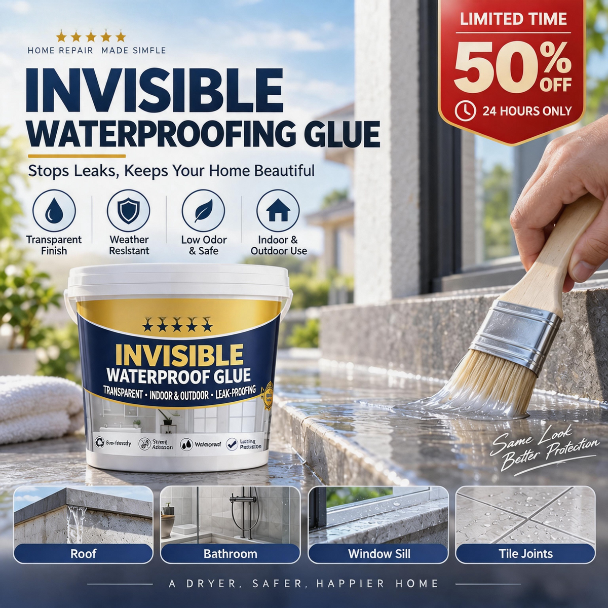 Transparent Waterproof Repair Sealant with Brush – product image
