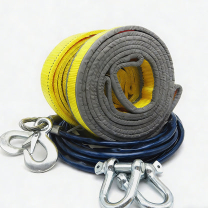 🚗 Heavy-Duty Tow Rope with U-Shackle Hooks