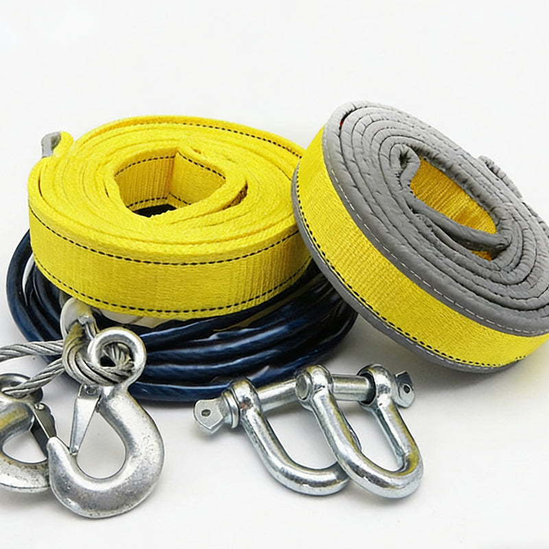 🚗 Heavy-Duty Tow Rope with U-Shackle Hooks