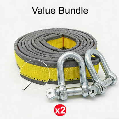 🚗 Heavy-Duty Tow Rope with U-Shackle Hooks