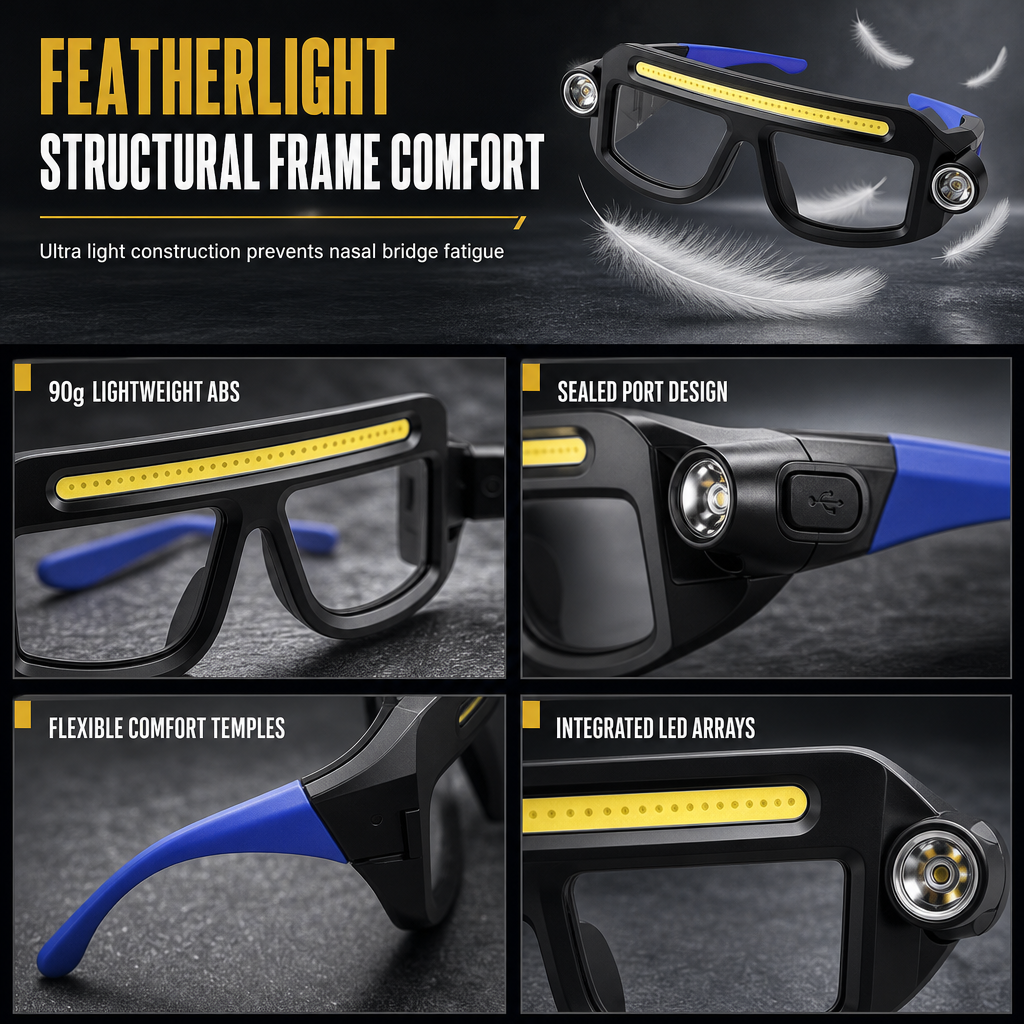 💡Rechargeable LED Headlamp Glasses – Hand-Wave Sensor🔧