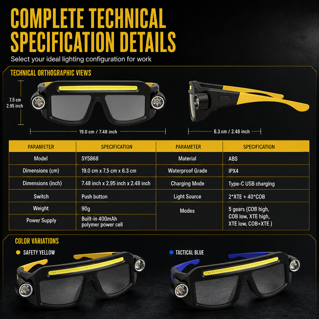 💡Rechargeable LED Headlamp Glasses – Hand-Wave Sensor🔧