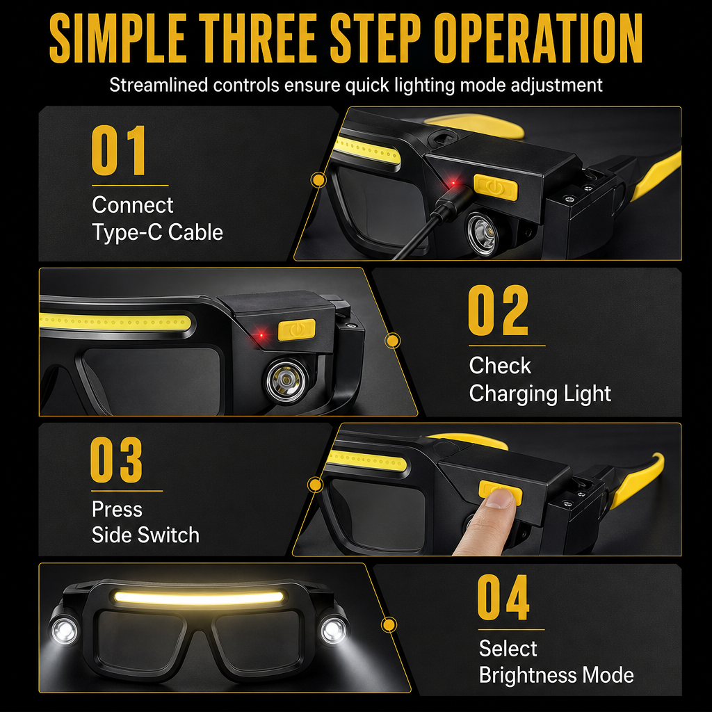 💡Rechargeable LED Headlamp Glasses – Hand-Wave Sensor🔧