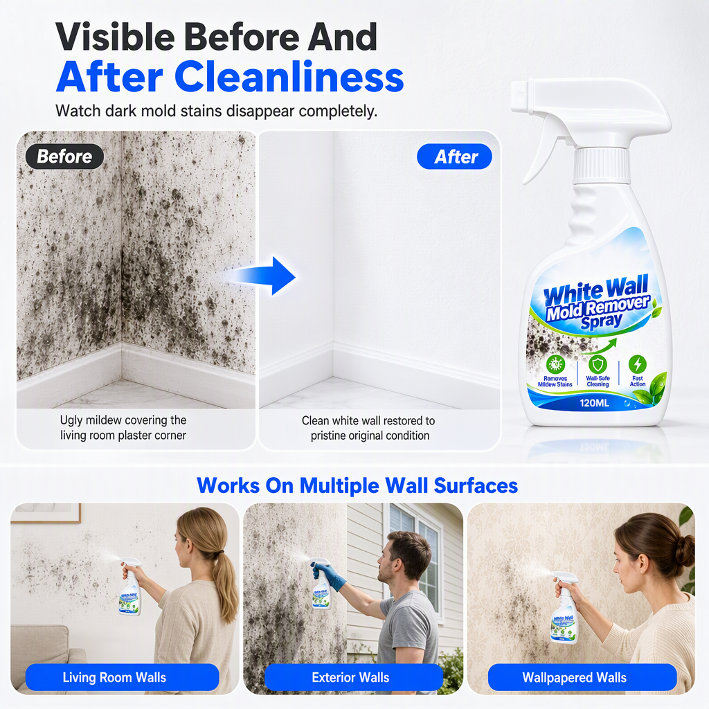 🧴50% OFF NOW! Fast-Acting Wall Mold Remover Spray, Deep Penetrating Mildew Cleaner, Quick Restoration Mold Removal Spray for Home Walls & Bathroom