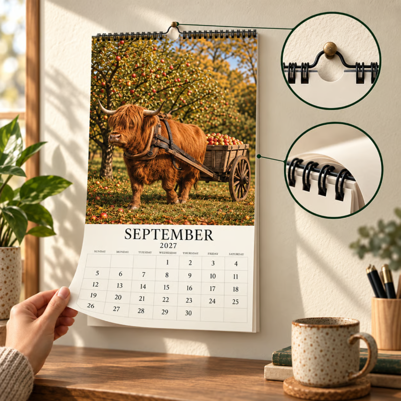 🔥🎉2027 Grumpy Highland Cows A4 Wall Calendar