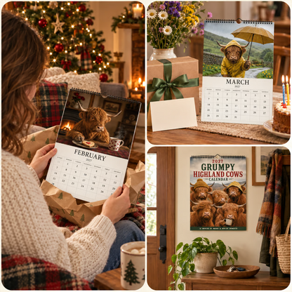 🔥🎉2027 Grumpy Highland Cows A4 Wall Calendar