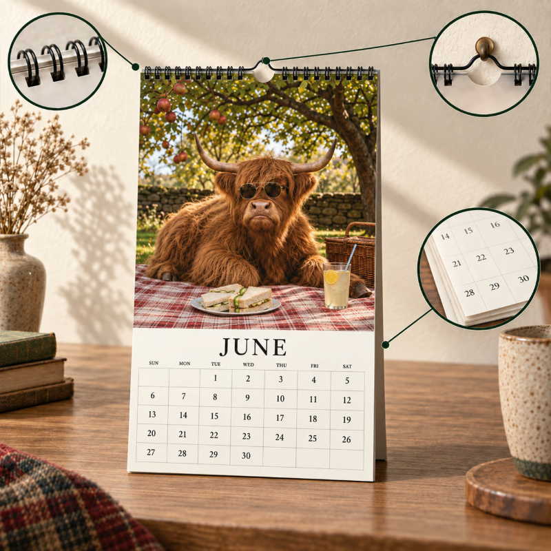 🔥🎉2027 Grumpy Highland Cows A4 Wall Calendar