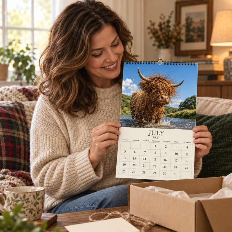 🔥🎉2027 Grumpy Highland Cows A4 Wall Calendar