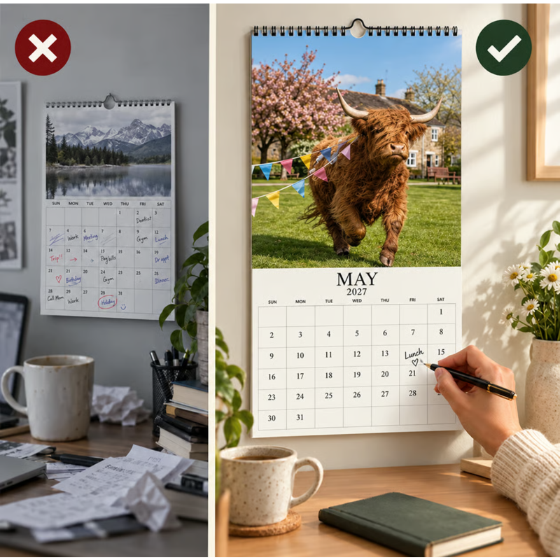 🔥🎉2027 Grumpy Highland Cows A4 Wall Calendar