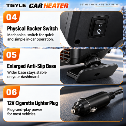Portable Car Heater Defroster with 360-Degree Rotating Base