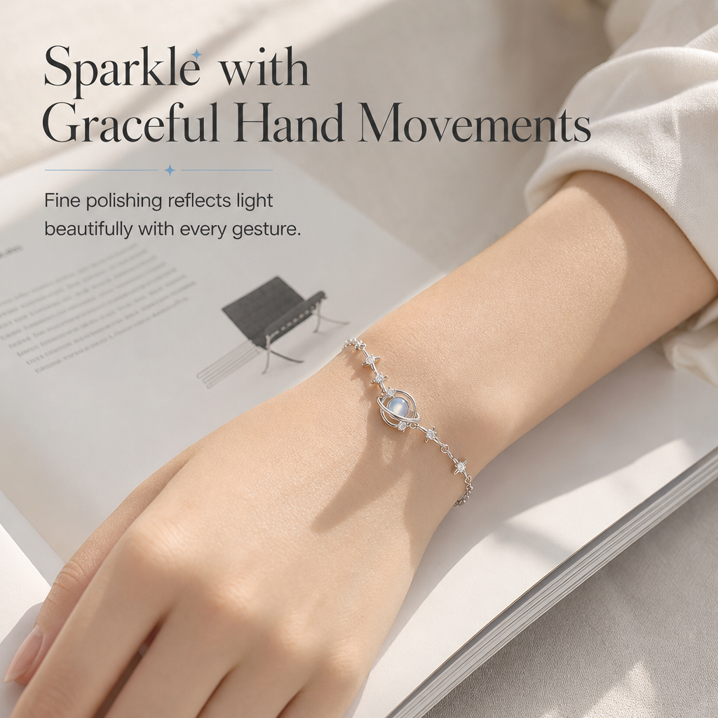925 Sterling Silver Planet and Star for Women Elegant Niche Design Jewelry Gift for Best Friends