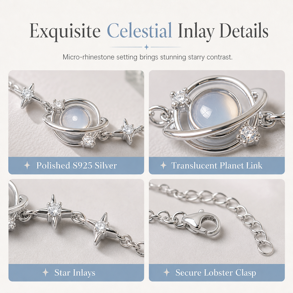 925 Sterling Silver Planet and Star for Women Elegant Niche Design Jewelry Gift for Best Friends