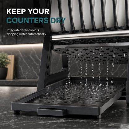 🍽️ ⚡ Multi-Layer Steel Dish Drying Rack – Vertical Storage, Drip Tray, Tool-Free Install ✨