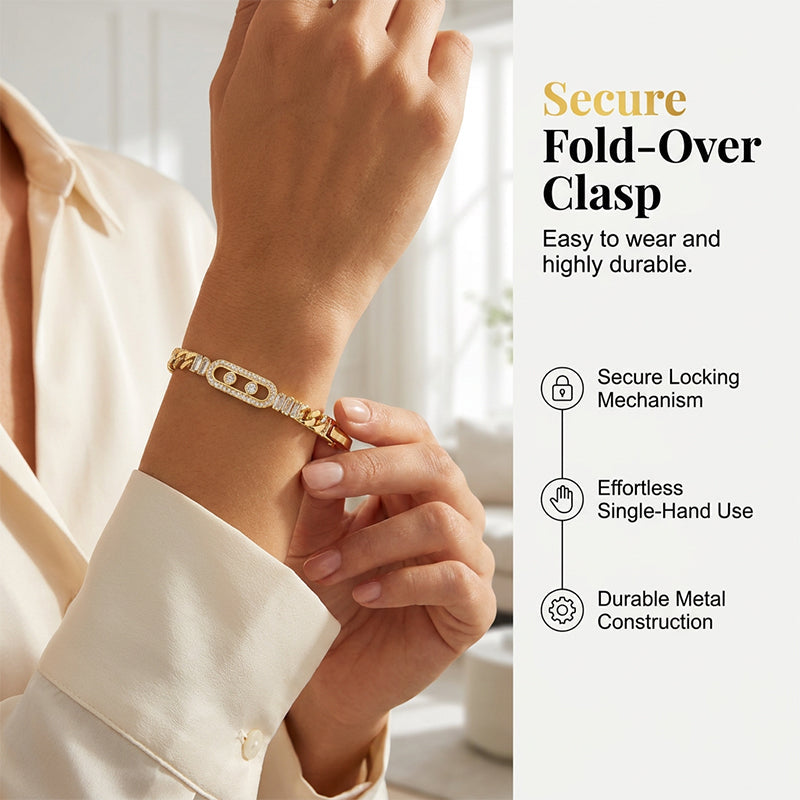 ✨ Gold-Tone Cubic Zirconia Chain Bracelet