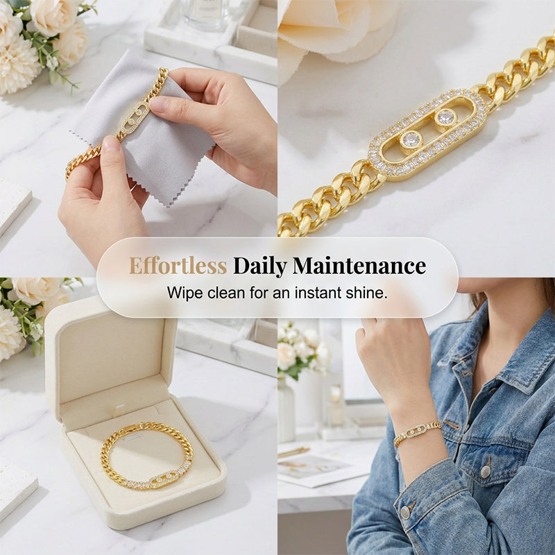 ✨ Gold-Tone Cubic Zirconia Chain Bracelet