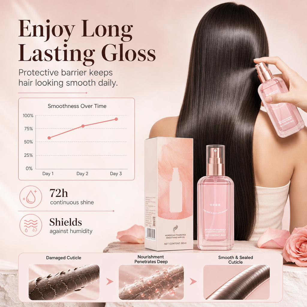 🌸50% OFF NOW! Moroccan Fragrance Hair Oil Spray – Rose Scented Argan Oil Hair Serum, Smoothing Hair Oil to Repair Damaged Cuticles & Eliminate Frizz