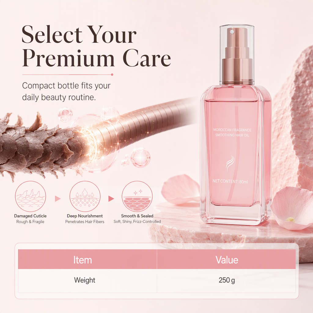 🌸50% OFF NOW! Moroccan Fragrance Hair Oil Spray – Rose Scented Argan Oil Hair Serum, Smoothing Hair Oil to Repair Damaged Cuticles & Eliminate Frizz