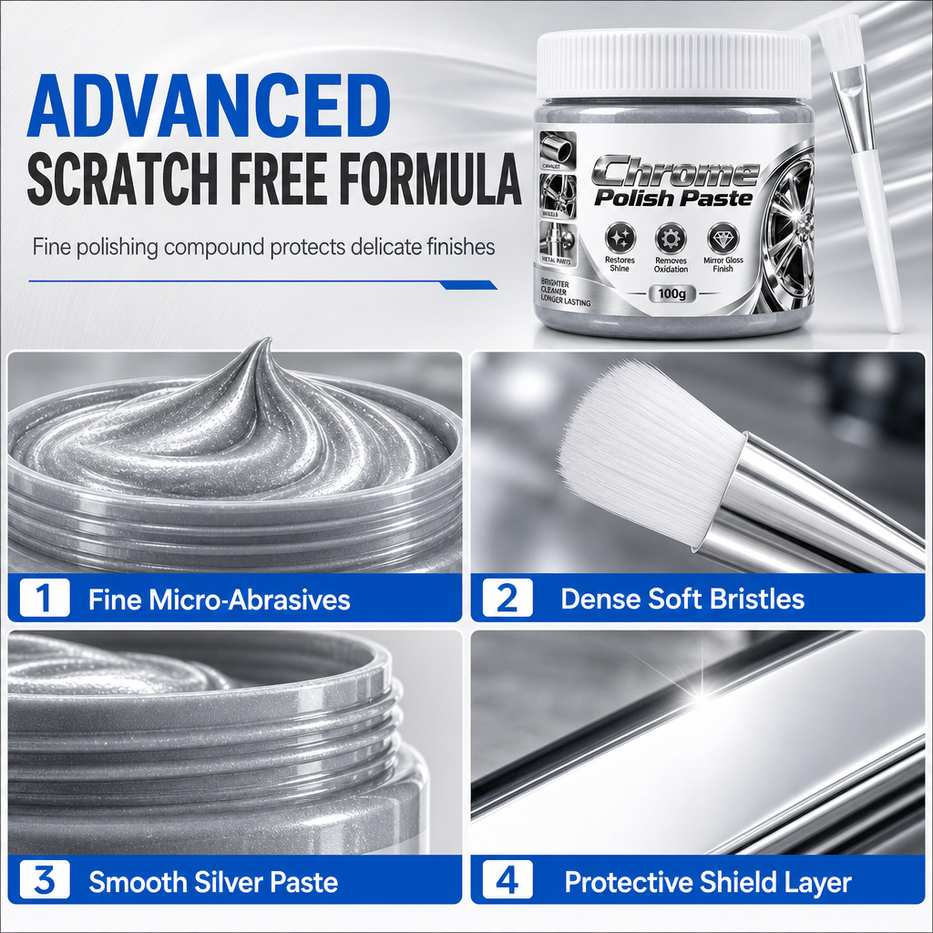 Metal Chrome Polish & Restorer Paste with Brush