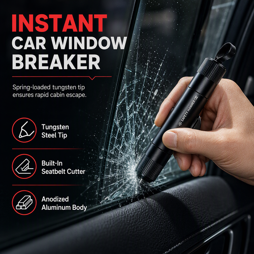 🚨🔥 SALE! Mini Car Safety Hammer 2-in-1 – Window Breaker & Seatbelt Cutter, Lifesaving Tool for Car Emergencies!