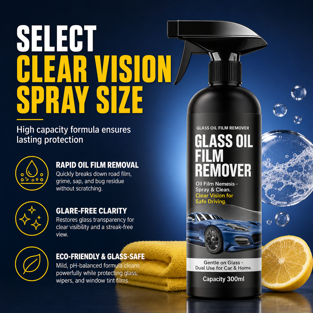🚗Car Glass Oil Film Remover Spray💦Powerful Windshield Decontamination and Bug Residue Cleaner for Clear Driving Vision