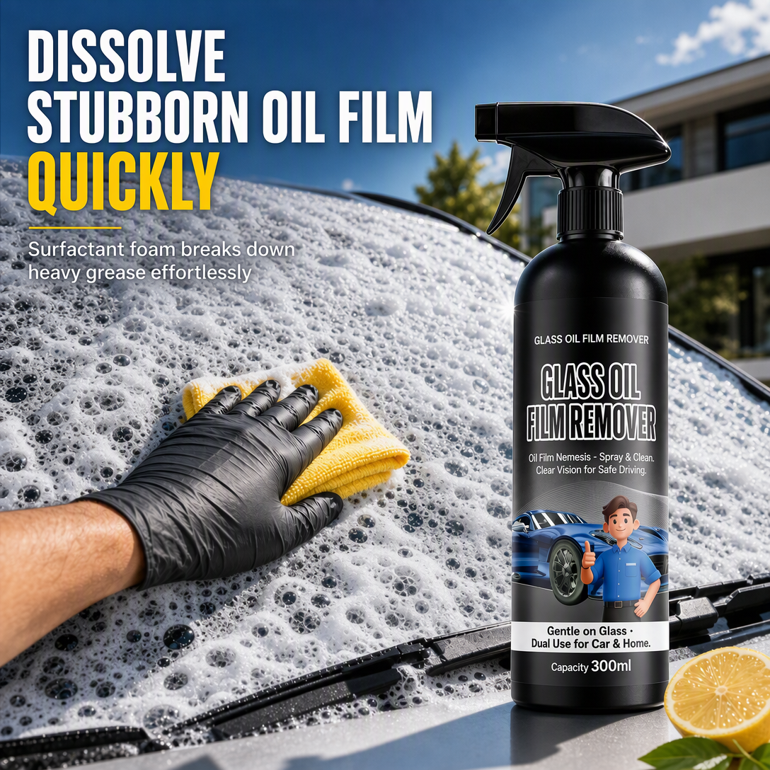 🚗Car Glass Oil Film Remover Spray💦Powerful Windshield Decontamination and Bug Residue Cleaner for Clear Driving Vision