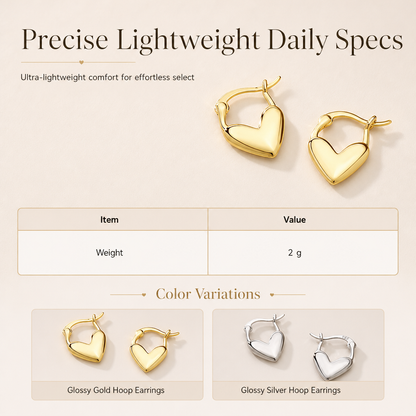 Minimalist Smooth Heart Huggie Hoop Earrings for Women Elegant and Versatile French Style Heart Shaped Earrings