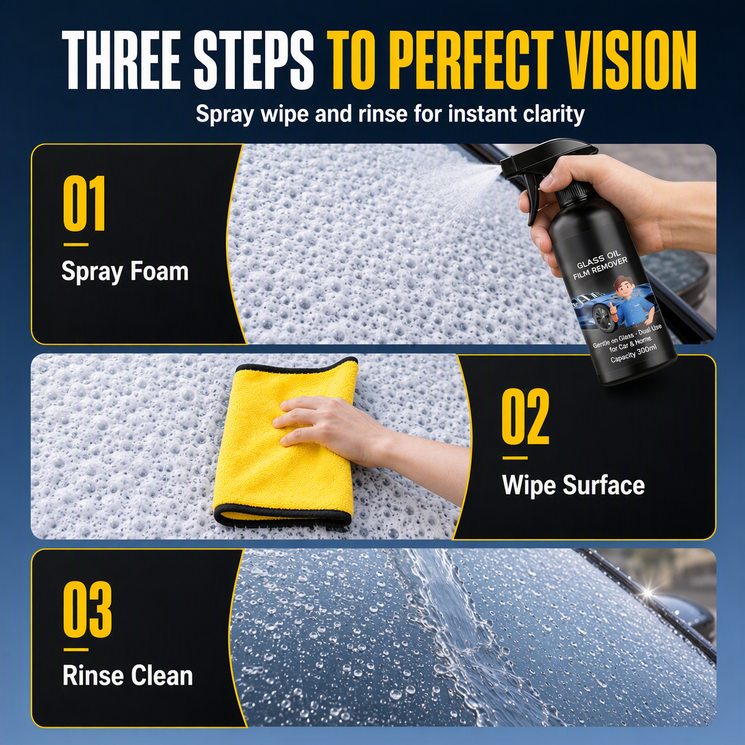👀 Car Glass Oil Film Remover Spray – Powerful, Fast-Acting, Anti-Glare ✨