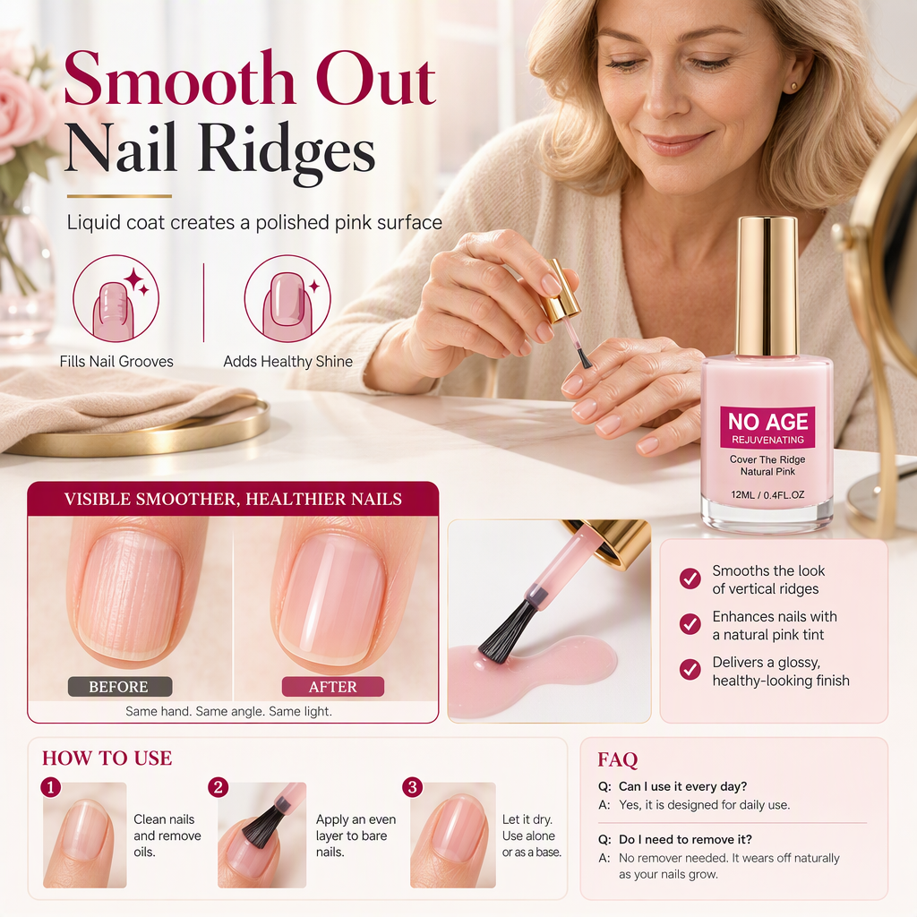 Glossy Nude Pink Nail Ridge Filler and Smoothing Liquid for Uneven Nails 12ml