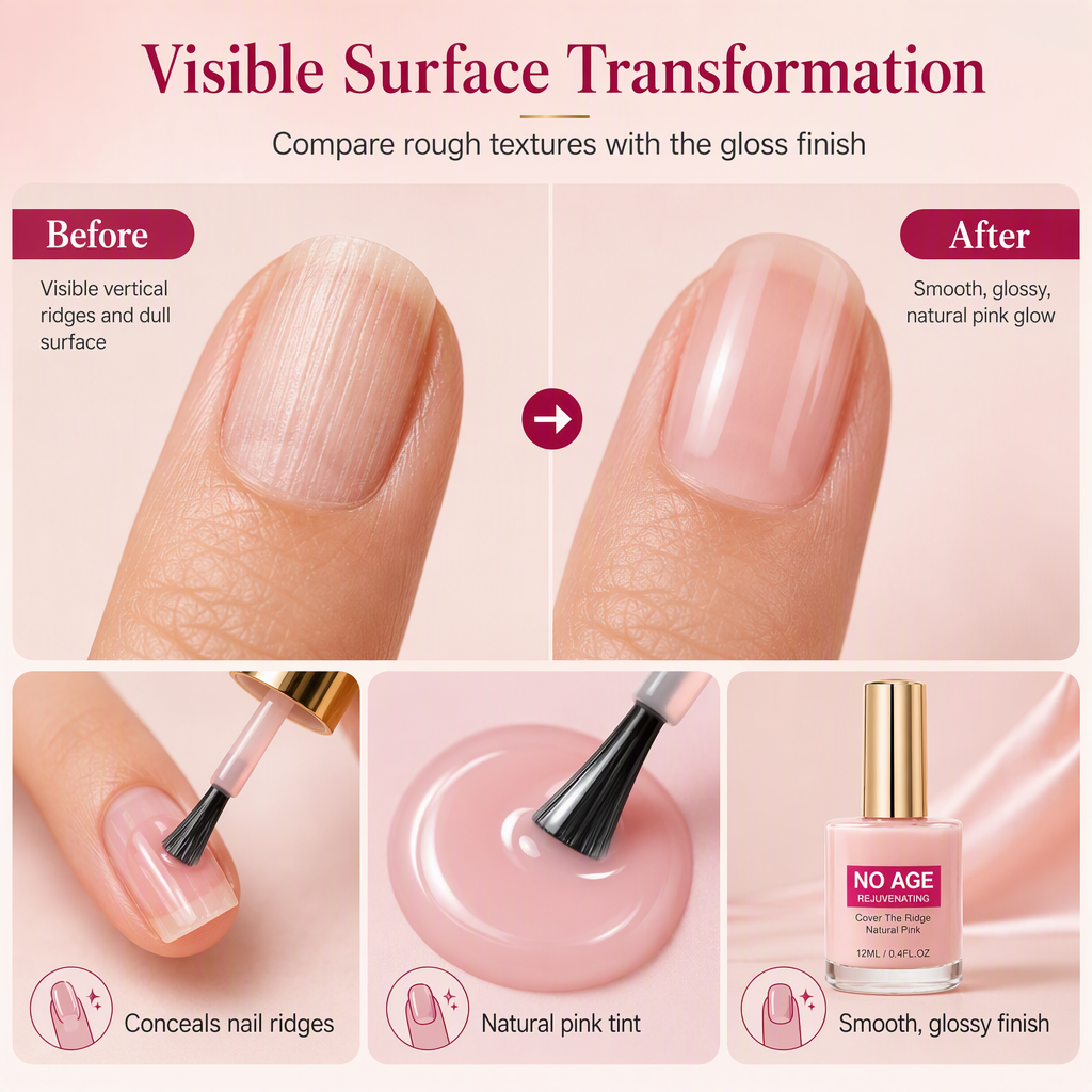 Glossy Nude Pink Nail Ridge Filler and Smoothing Liquid for Uneven Nails 12ml