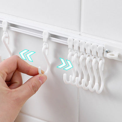 🖤Hot Sale 50% OFF♟️Punch-Free Sliding Track Hooks, Wall/Ceiling/Clamp Mount, Slidable Hanging Hooks for Utensils, Hats, Bags🗜️