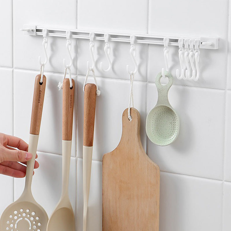 🖤Hot Sale 50% OFF♟️Punch-Free Sliding Track Hooks, Wall/Ceiling/Clamp Mount, Slidable Hanging Hooks for Utensils, Hats, Bags🗜️