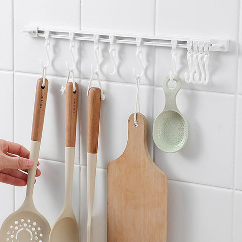 🖤Hot Sale 50% OFF♟️Punch-Free Sliding Track Hooks, Wall/Ceiling/Clamp Mount, Slidable Hanging Hooks for Utensils, Hats, Bags🗜️