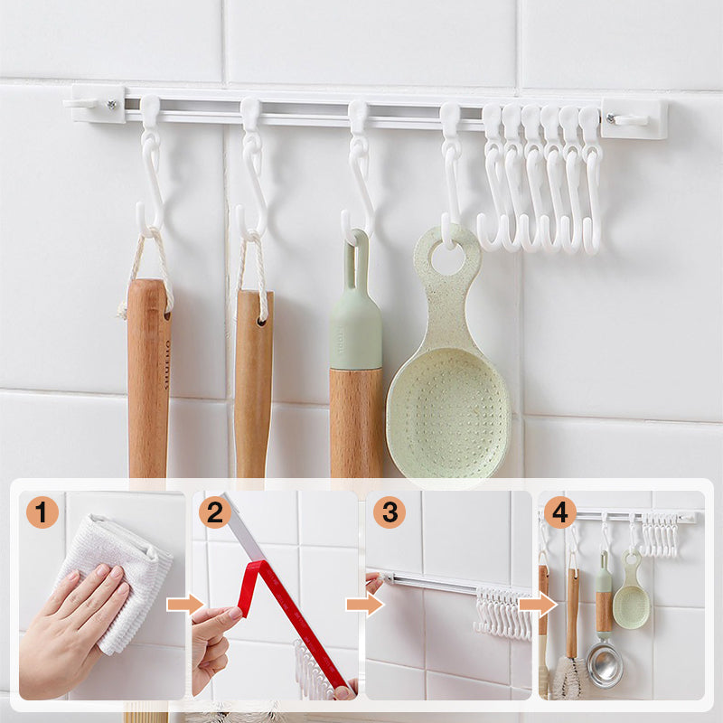 🖤Hot Sale 50% OFF♟️Punch-Free Sliding Track Hooks, Wall/Ceiling/Clamp Mount, Slidable Hanging Hooks for Utensils, Hats, Bags🗜️
