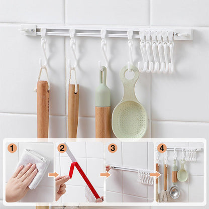 🖤Hot Sale 50% OFF♟️Punch-Free Sliding Track Hooks, Wall/Ceiling/Clamp Mount, Slidable Hanging Hooks for Utensils, Hats, Bags🗜️
